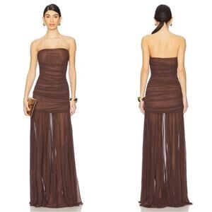Retrofete Adele Brown Chiffon Strapless Maxi Dress